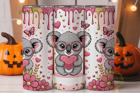 Cute Koala Valentine's 20oz Tumbler Wrap Sublimation PixelChick 