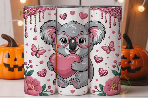 Cute Koala Valentine's 20oz Tumbler Wrap Sublimation PixelChick 