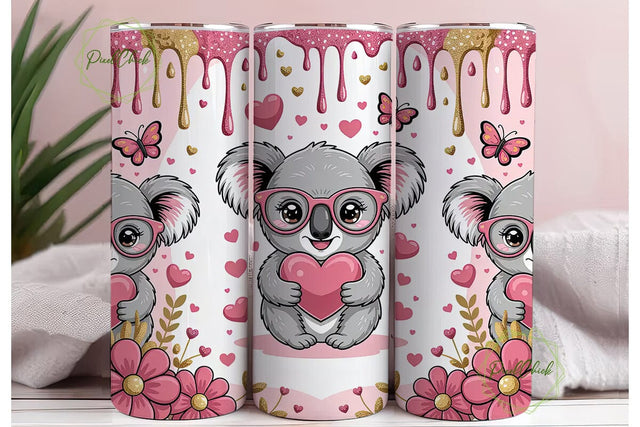 Cute Koala Valentine's 20oz Tumbler Wrap Sublimation PixelChick 