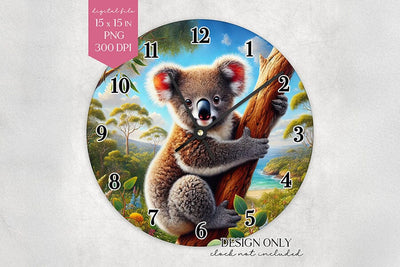 Cute Koala Wall Clock Sublimation Design PNG Sublimation BijouBay 