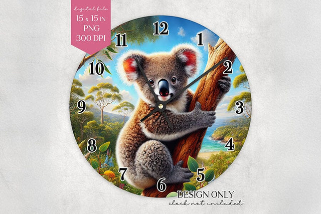 Cute Koala Wall Clock Sublimation Design PNG Sublimation BijouBay 