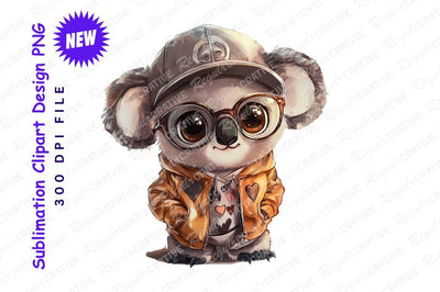 Cute koala with cap and glasses clipart png Sublimation Regulrcrative 