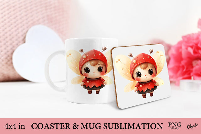 Cute Lady Bug PNG. Mug Sublimation. Coaster Sublimation Sublimation Olga Terlyanskaya 