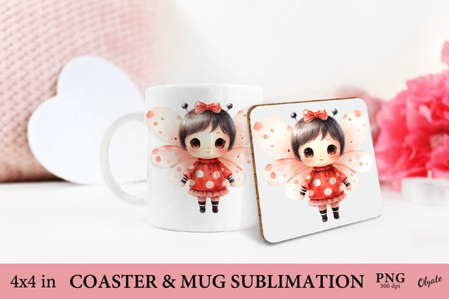 Cute Lady Bug Sublimation PNG. Mug and Coaster Design PNG Sublimation Olga Terlyanskaya 