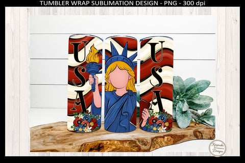Cute Lady Liberty 4th of July 20oz Straight Tumbler Wrap PNG, Patriotic Sublimation Design, USA Tumbler, Independence Day, Digital Download Sublimation Keepsake Treasures Designs LLC. 