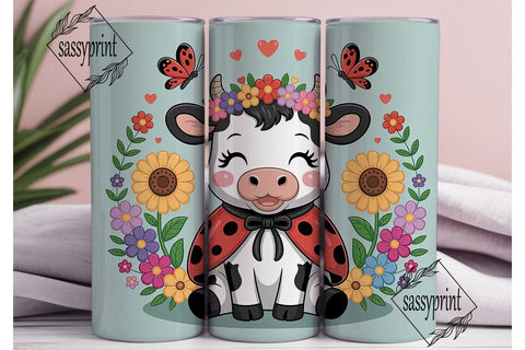 Cute Ladybug Cow 20oz Tumbler Wrap Sublimation sassyprint 