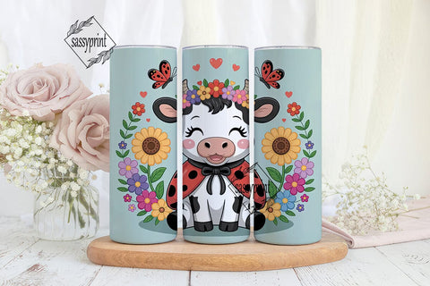 Cute Ladybug Cow 20oz Tumbler Wrap Sublimation sassyprint 