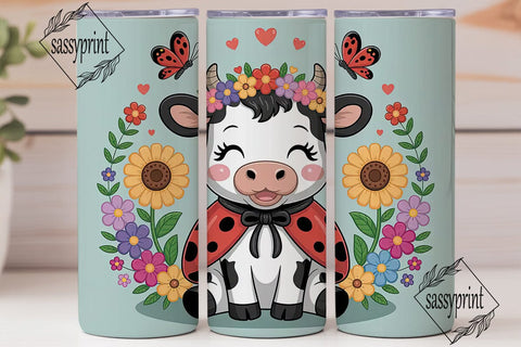 Cute Ladybug Cow 20oz Tumbler Wrap Sublimation sassyprint 
