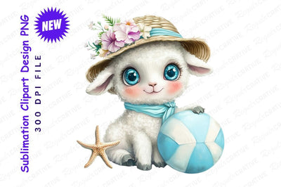 Cute Lamb At Beach Clipart Png Sublimation Regulrcrative 