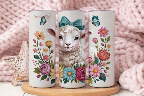 Cute Lamb & Flowers 20oz Tumbler Wrap Sublimation DesignSVG 