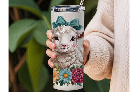 Cute Lamb & Flowers 20oz Tumbler Wrap Sublimation DesignSVG 