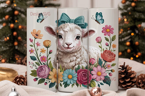 Cute Lamb & Flowers 20oz Tumbler Wrap Sublimation DesignSVG 