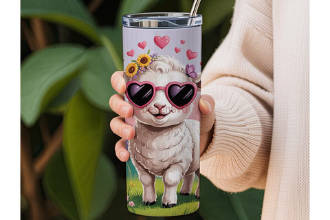 Cute Lamb with Flowers 20oz Tumbler Wrap Sublimation DesignSVG 