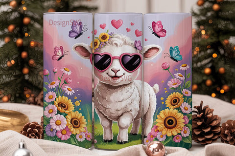 Cute Lamb with Flowers 20oz Tumbler Wrap Sublimation DesignSVG 