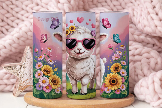 Cute Lamb with Flowers 20oz Tumbler Wrap Sublimation DesignSVG 