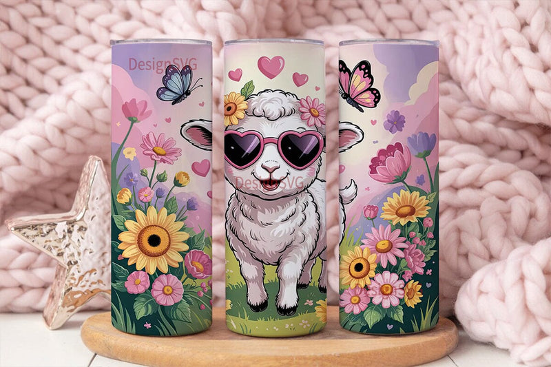 Cute Lamb with Flowers 20oz Tumbler Wrap Sublimation DesignSVG 