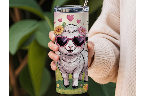 Cute Lamb with Flowers 20oz Tumbler Wrap Sublimation DesignSVG 