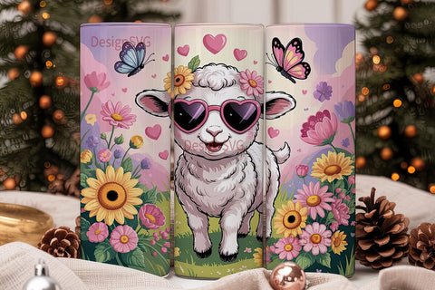 Cute Lamb with Flowers 20oz Tumbler Wrap Sublimation DesignSVG 