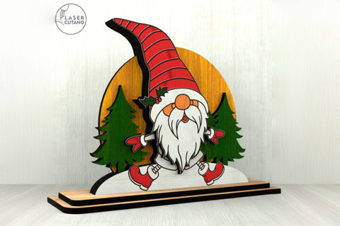 Cute Laser Cut Wooden Christmas Gnome Table Decoration with Trees SVG LaserCutano 