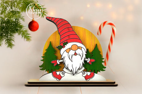 Cute Laser Cut Wooden Christmas Gnome Table Decoration with Trees SVG LaserCutano 