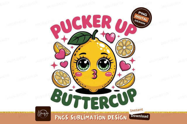 Cute lemon character with hearts and citrus slices Sublimation Designangry 