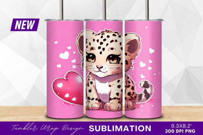 Cute leopard cub with heart tumbler png Sublimation Regulrcrative 