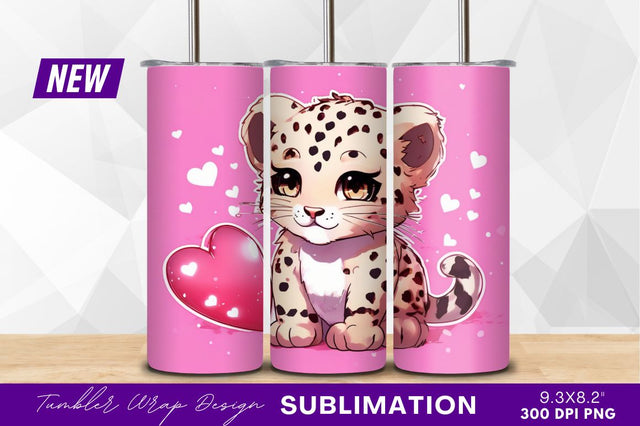 Cute leopard cub with heart tumbler png Sublimation Regulrcrative 