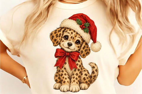 Cute Leopard Dog Christmas Santa PNG Sublimation SVGista 