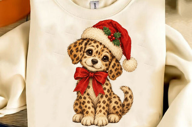 Cute Leopard Dog Christmas Santa PNG Sublimation SVGista 