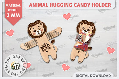 Cute Lion Candy Holder Laser Cut. Valentines Gift SVG SVG Evgenyia Guschina 