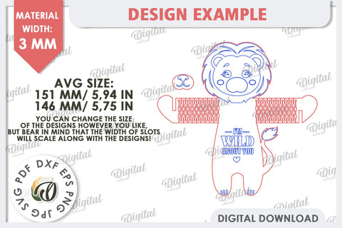 Cute Lion Candy Holder Laser Cut. Valentines Gift SVG SVG Evgenyia Guschina 