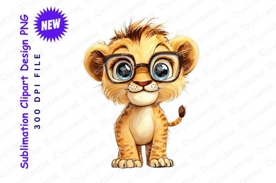 Cute lion cub wearing glasses clipart png Sublimation Regulrcrative 
