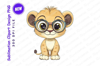 Cute lion cub wearing glasses clipart png Sublimation Regulrcrative 