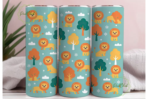 Cute Lion Forest 20oz Tumbler Wrap Sublimation PixelChick 