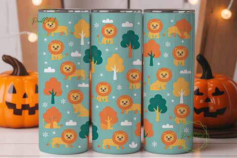 Cute Lion Forest 20oz Tumbler Wrap Sublimation PixelChick 