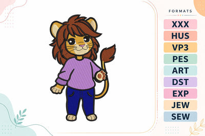 Cute Lion Girl Embroidery Design - Kawaii Lion Character Embroidery/Applique DESIGNS sg embroidery 