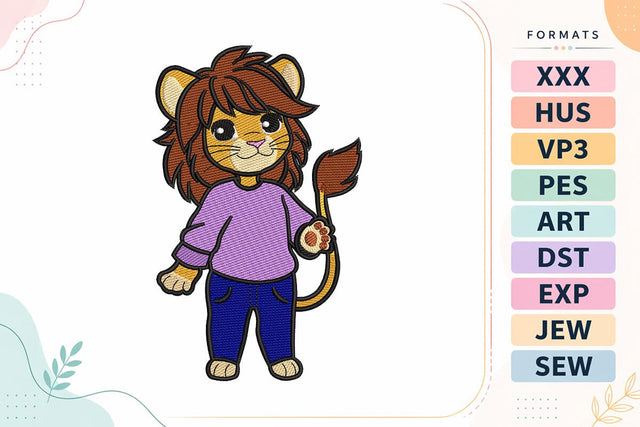Cute Lion Girl Embroidery Design - Kawaii Lion Character Embroidery/Applique DESIGNS sg embroidery 