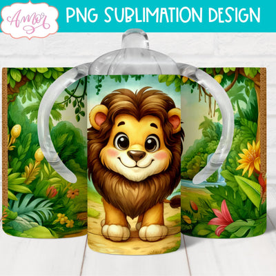 Cute lion sippy cup sublimation PNG | Kids 12oz tumbler PNG Sublimation Amorclipart 