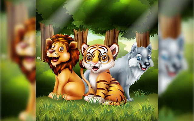 Cute lion, tiger and fox cartoon in the forest SVG naemmiah021 