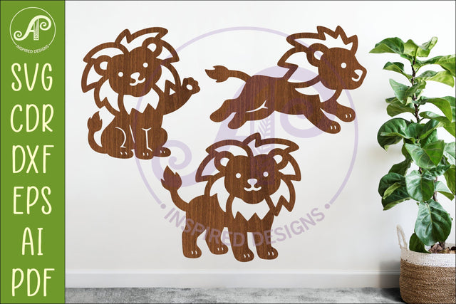 Cute Lions SVG Laser Cut Files Animal Silhouette 1 SVG APInspireddesigns 