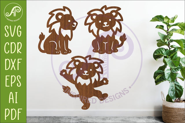 Cute Lions SVG Laser Cut Files Animal Silhouette 2 SVG APInspireddesigns 