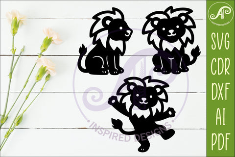 Cute Lions SVG Laser Cut Files Animal Silhouette 2 SVG APInspireddesigns 