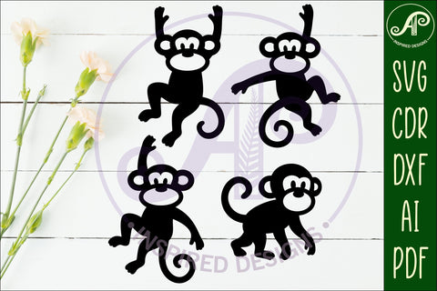 Cute little monkeys Silhouette laser cut wall art 1 SVG APInspireddesigns 