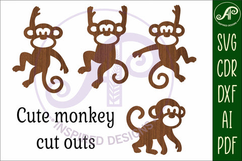 Cute little monkeys Silhouette laser cut wall art 1 SVG APInspireddesigns 
