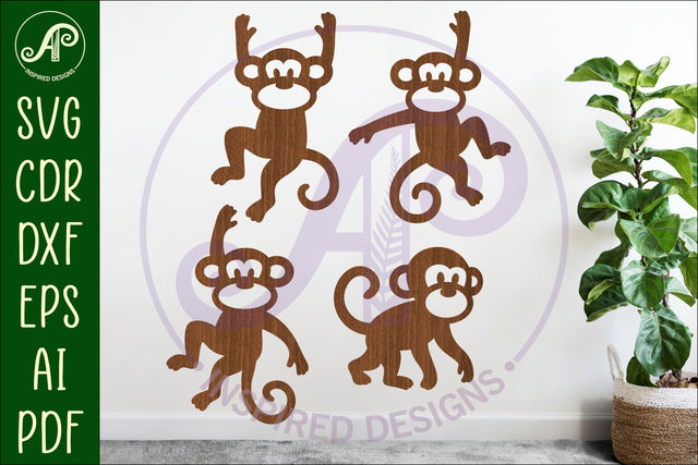 Cute little monkeys Silhouette laser cut wall art 1 SVG APInspireddesigns 