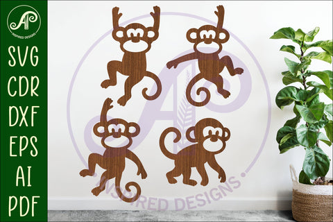 Cute little monkeys Silhouette laser cut wall art 1 SVG APInspireddesigns 