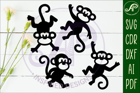 Cute little monkeys Silhouette laser cut wall art 2 SVG APInspireddesigns 