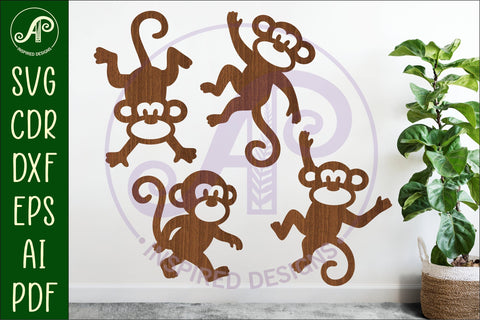 Cute little monkeys Silhouette laser cut wall art 2 SVG APInspireddesigns 