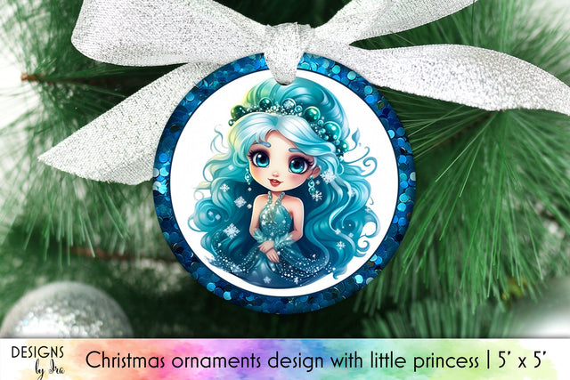 Cute Little Princess Christmas Ornament Print Sublimation Designs by Ira 