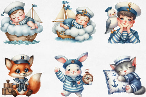 Cute Little Sailor Watercolor Clipart Sublimation SVGista 